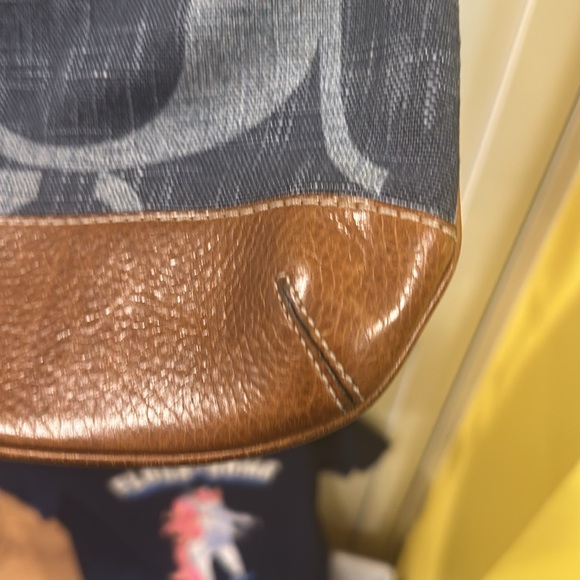 Coach Signature Ali Denim Handbag Purse Heavy Brass Fittings Tobacco Leather - Picture 8 of 15